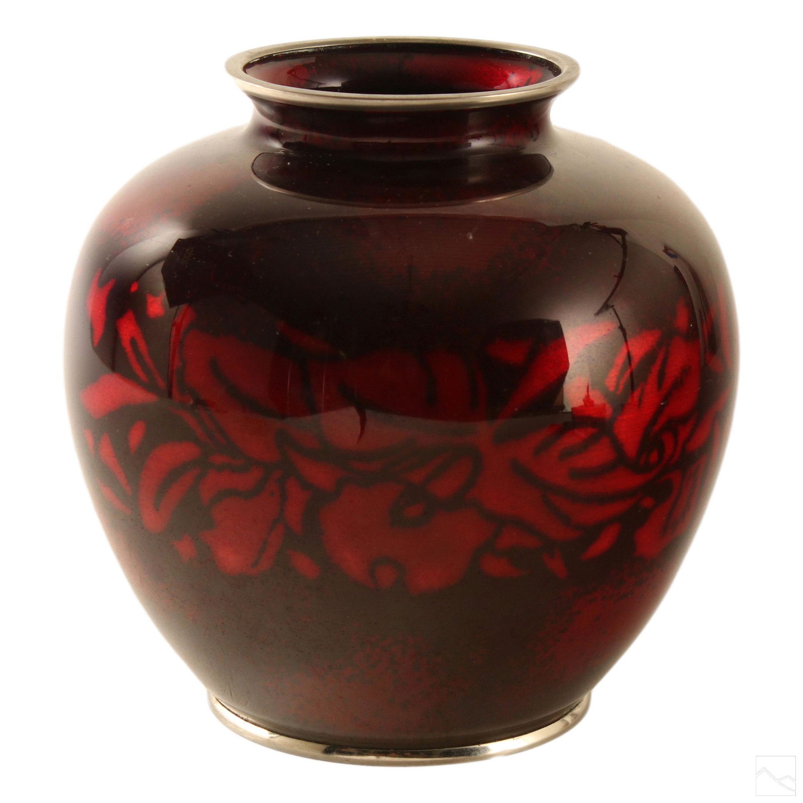 Japanese Oxblood 7" Wireless Cloisonne Floral Vase (1 of 6)