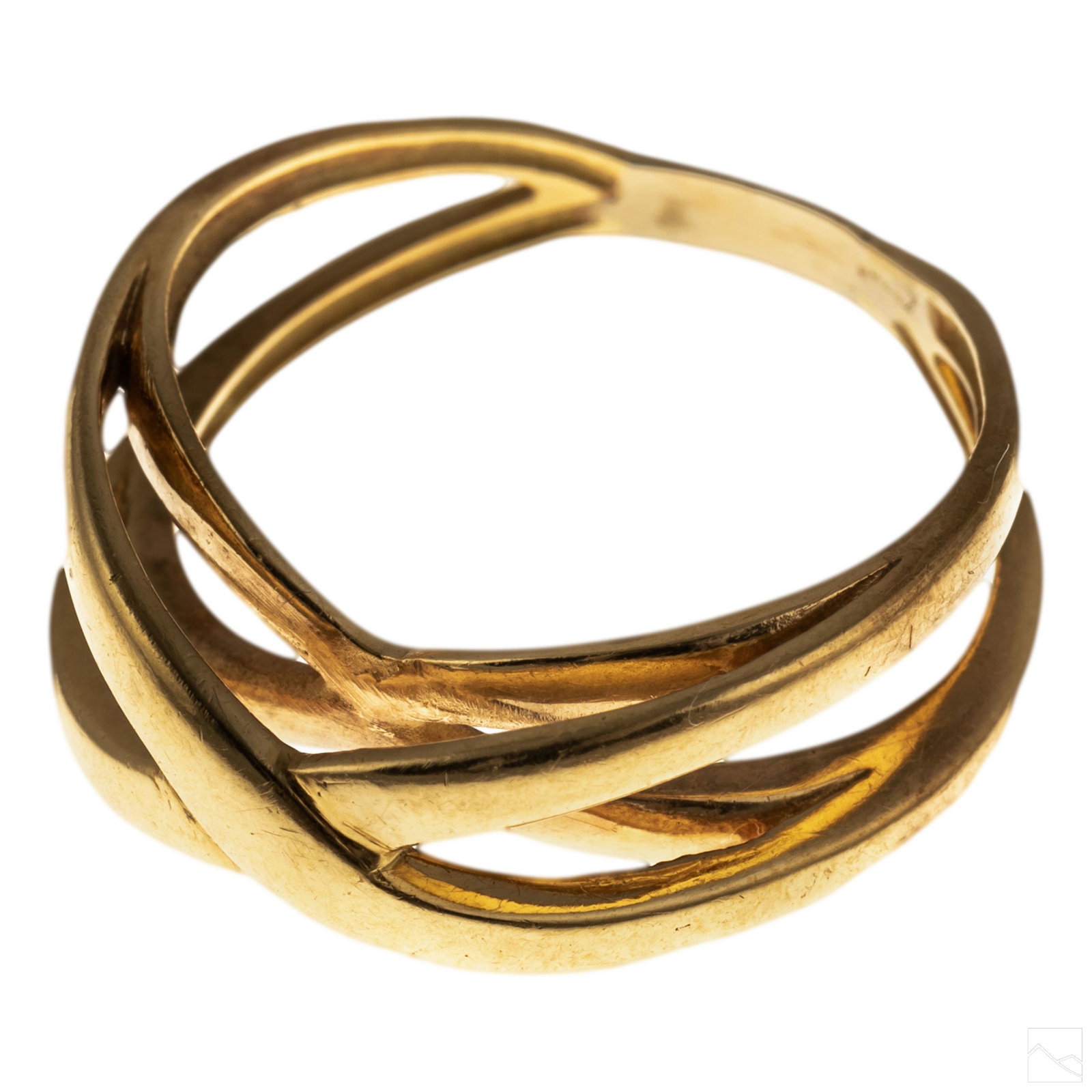 18K Gold Tiffany & Co Vintage Crossover X Ring Sz8: Tiffany & Co. 18k crossover ring. Features a tiered X or crossover design. Ring face 9mm. Size 8. Marked Tiffany & Co 18k. Total weight 5.2 grams. SHIPPING Hill Auction Gallery will offer in-house con