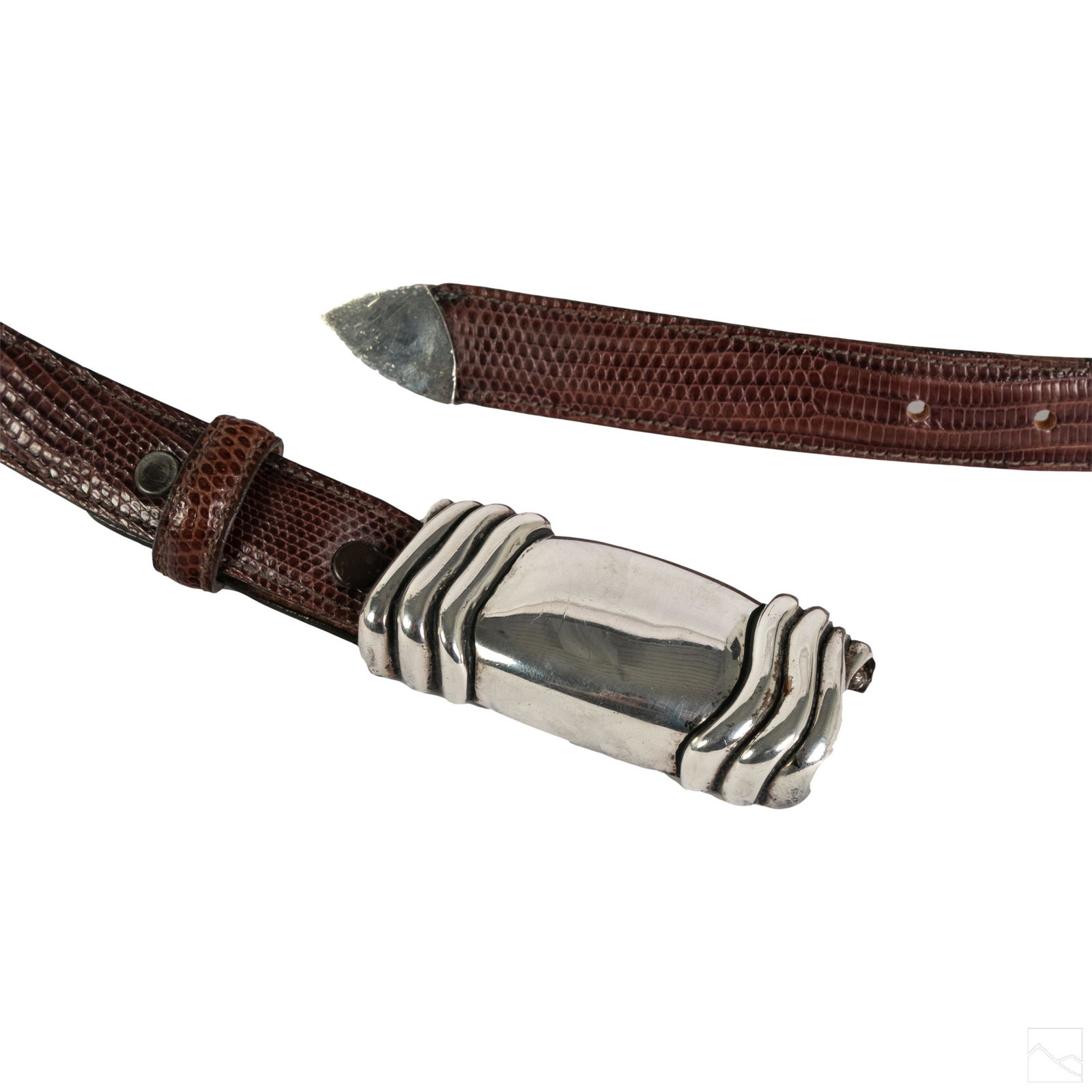 Kieselstein Cord Sterling Silver Belt Buckle 1983: Kieselstein Cord sterling silver belt buckle. Includes (1) size 40 black lizard skin belt and (1) size 40 brown lizard skin belt. Buckle signed "CORD"and dated 1983. Total weight 79.3 grams. SHIPPING 