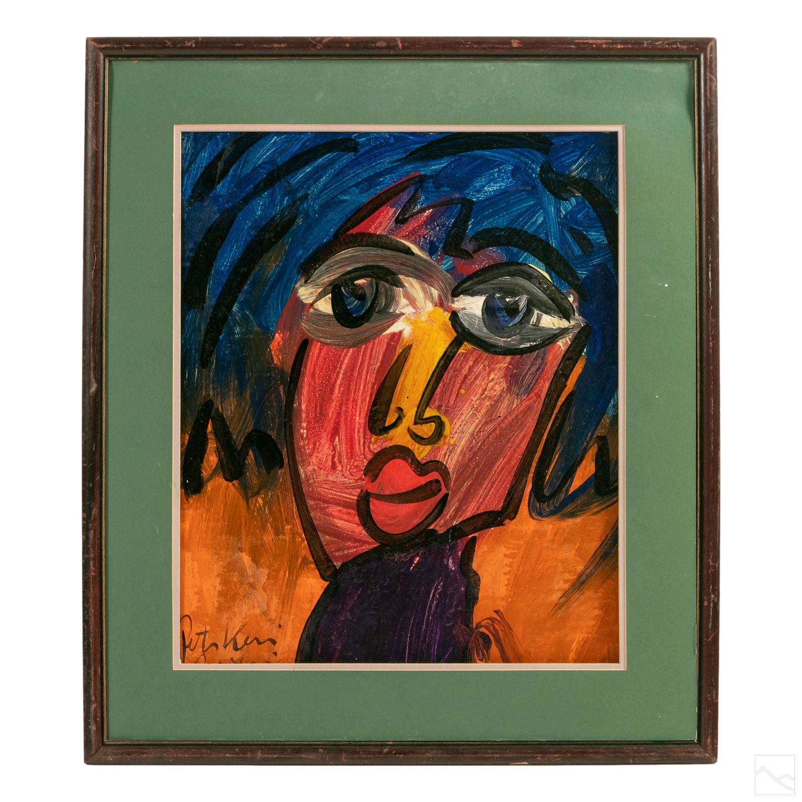 Peter Keil b.1942 Paul McCartney Portrait Painting: Peter Keil (German, born 1942). Expressionist oil painting on board, titled "Yesterday Beatle." An abstract portrait of musician Paul McCartney. Presented in a decorative matte and wood frame. Artist