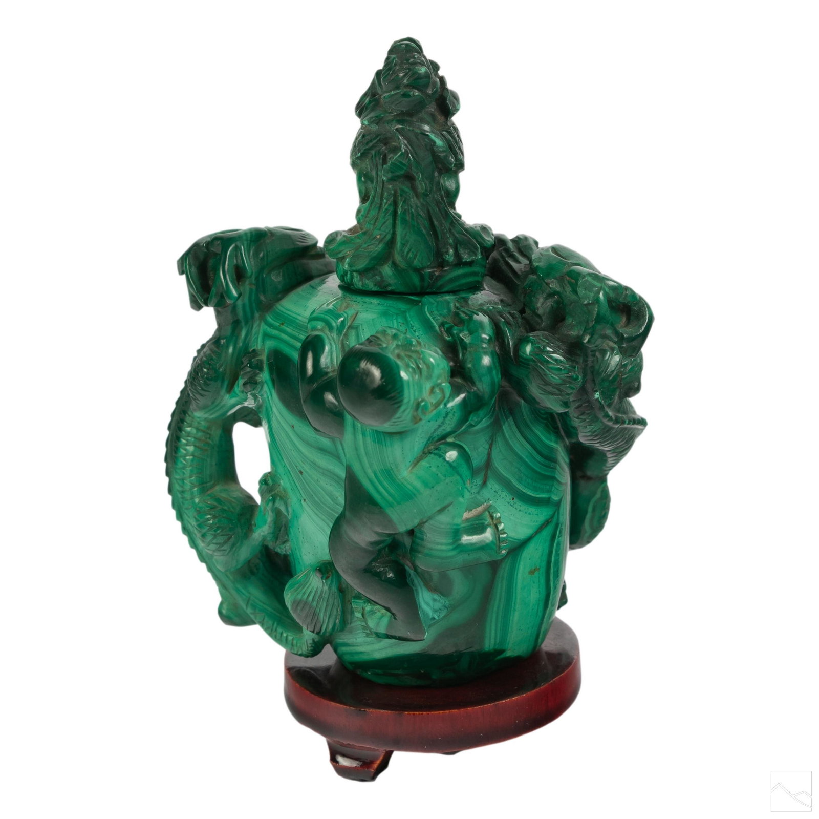 Chinese Green Malachite Dragon & Baby Snuff Bottle: Old Chinese carved malachite gemstone snuff bottle. Features dragons and small child figure along the sides. SHIPPINGHill Auction Gallery will offer in-house continental USA shipping for $20 plus insu