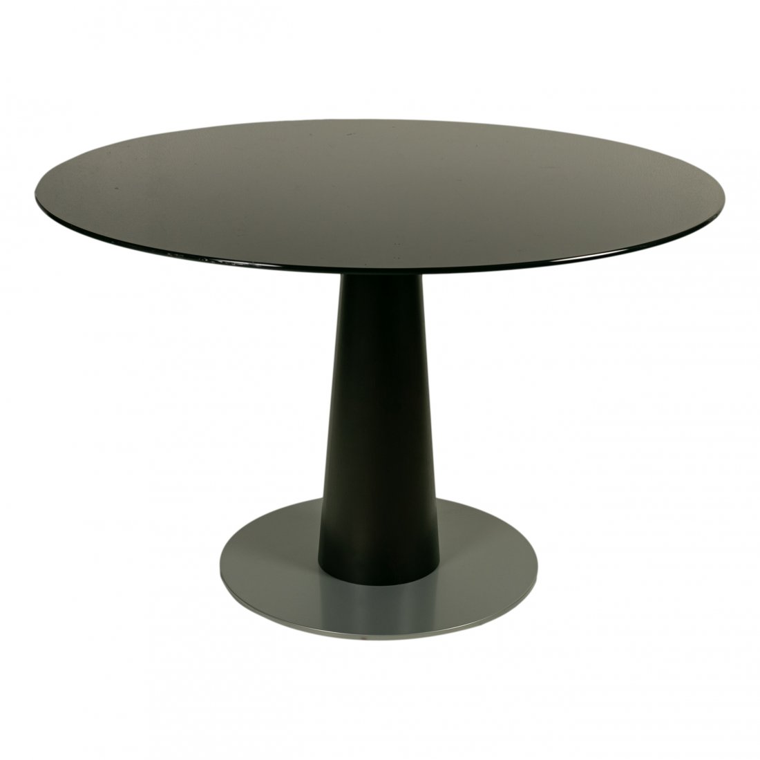 DomItalia Ascot 46" Steel Glass Dining Room Table: DomItalia 20th Century Modern Italian dining room furniture table. Oval shape top with lacquered steel base. Clean, simple lined design. SHIPPING Hill Auction Gallery will not ship. Gallery will refer