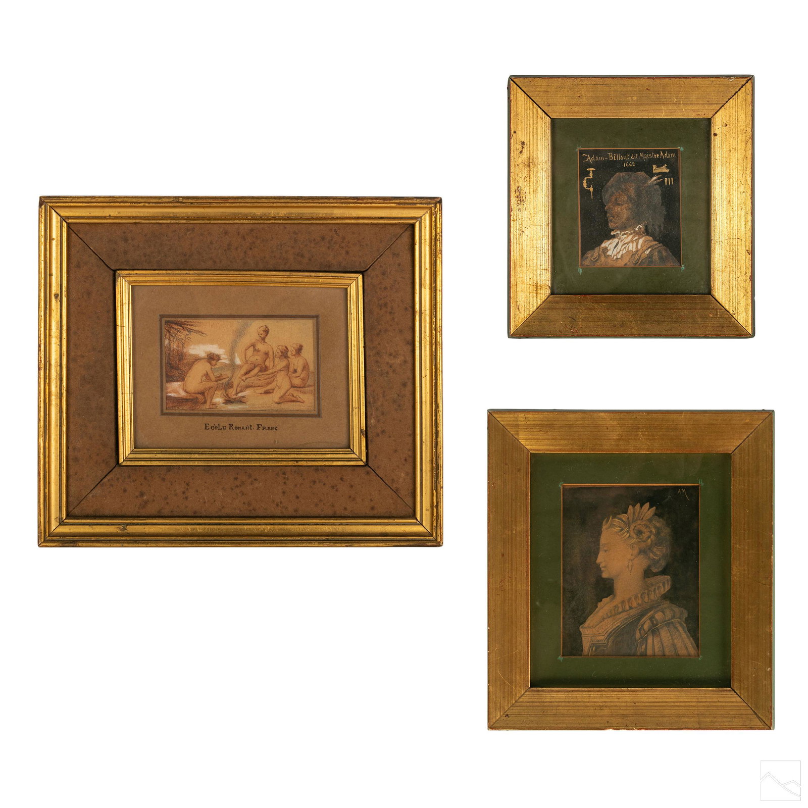 European Antique Painting and Illustrations Group: Lot includes: Portrait of a well dressed 17th century gentleman marked Adam Billaut dit Maistre Adam and dated 1662. Work measures 2.75 in. x 2.25 in. Frame measures 6 in. x 5.75 in. Illustration of a