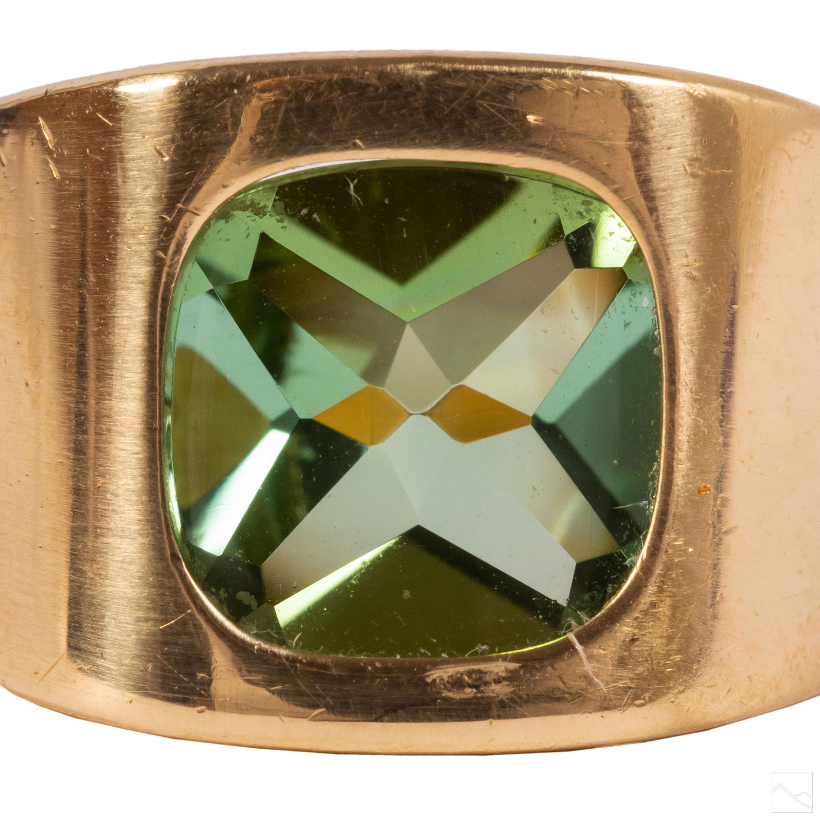 18K Gold Men's Designer Signed Green Gemstone Ring (1 of 10)