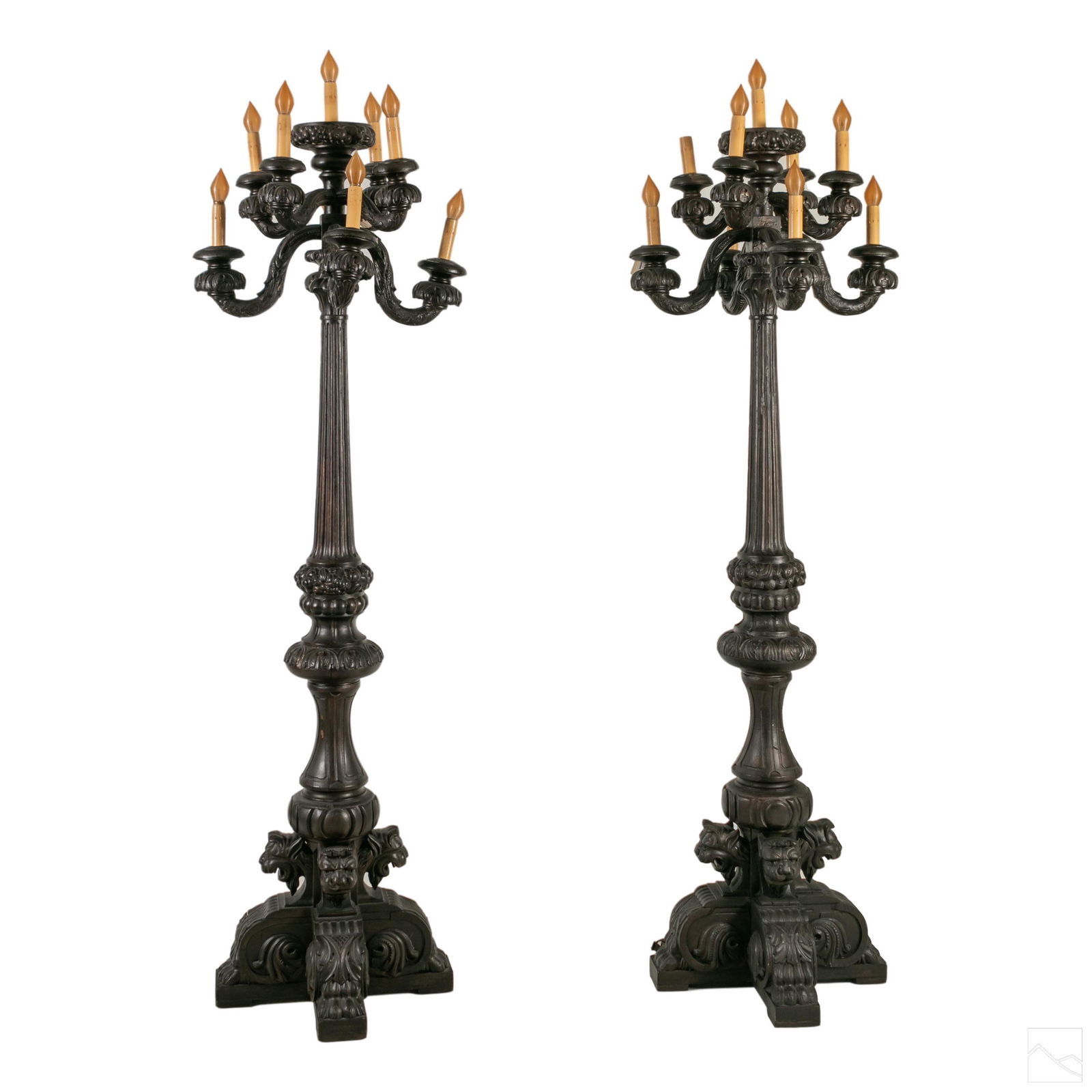 Gothic Revival Style PAIR Wood Castle Candelabras (1 of 8)