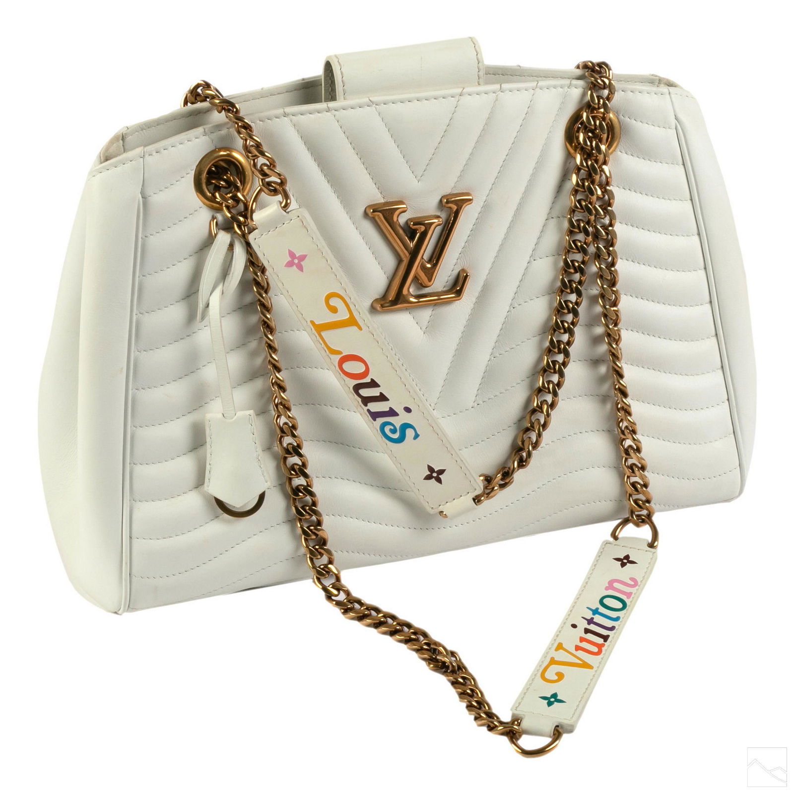 Louis Vuitton White Leather Chain Link Bag Purse (1 of 7)
