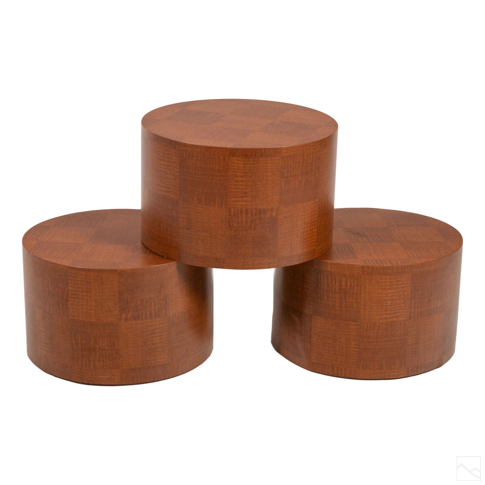 Milo Baughman Style 17" Burl Wood Drum Table Group (1 of 5)