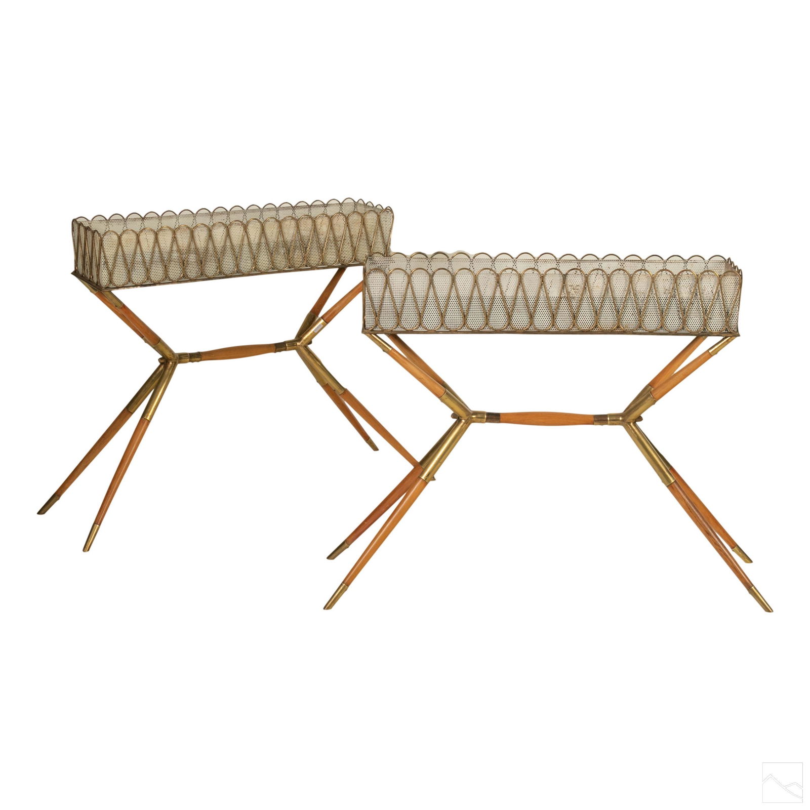 Italian Mid Century Modern Brass & Wood Planters (1 of 8)