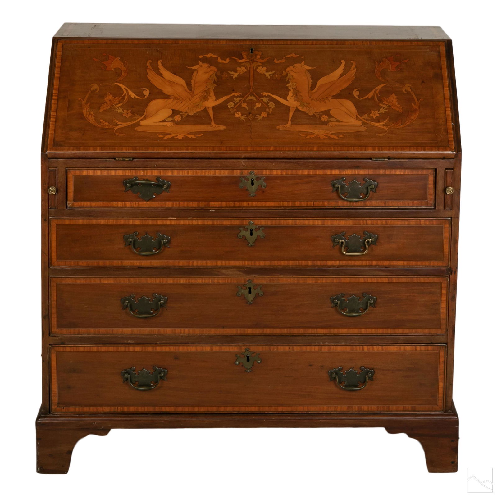 Inlaid Wood Antique Secretary Desk Dresser Cabinet (1 of 8)