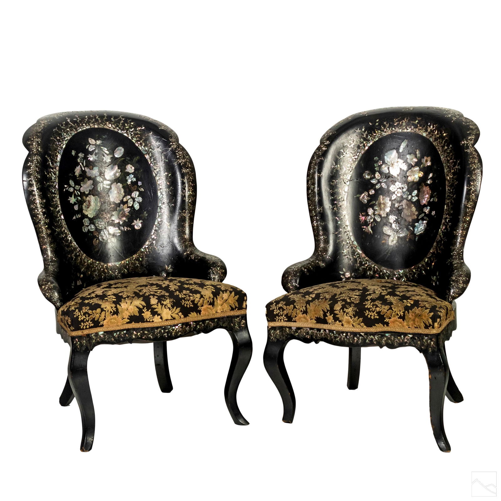 Victorian Papier Mache Mother Pearl Parlor Chairs (1 of 11)