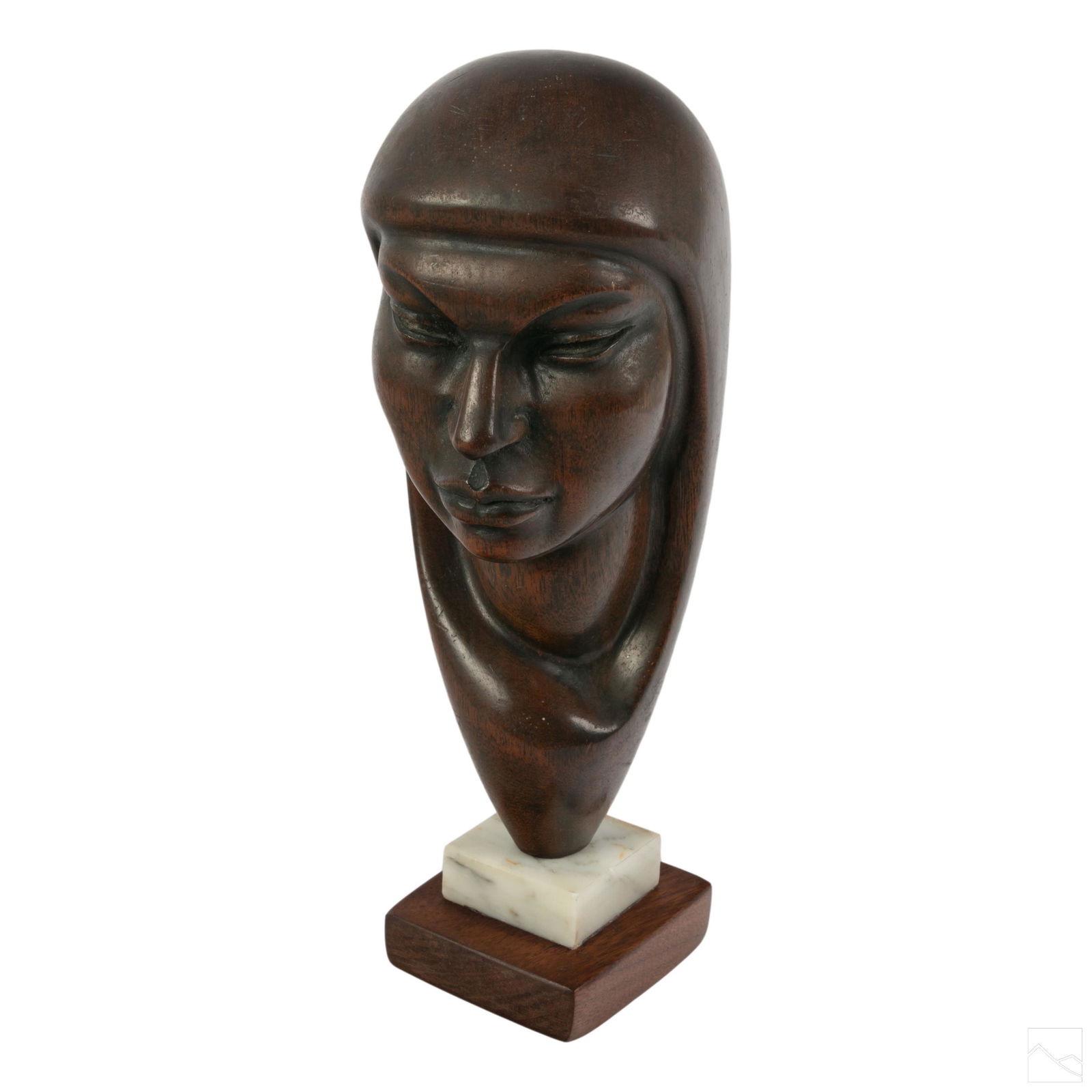 Modern Art Carved Wood Head Bust Sculpture & Base (1 of 5)