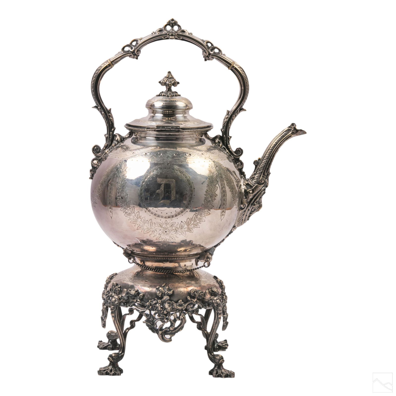 Silver Plate Antique Teapot Tilting Stand & Burner (1 of 9)