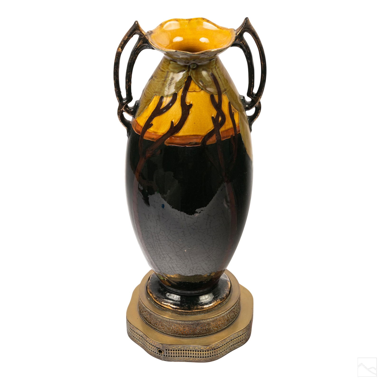 Art Nouveau 19" Gold Gilt Art Pottery Peacock Vase (1 of 7)