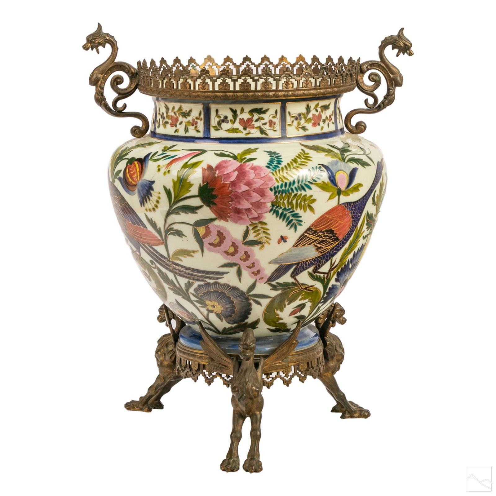 French Antique Opaline Glass & Bronze Floral Vase (1 of 7)