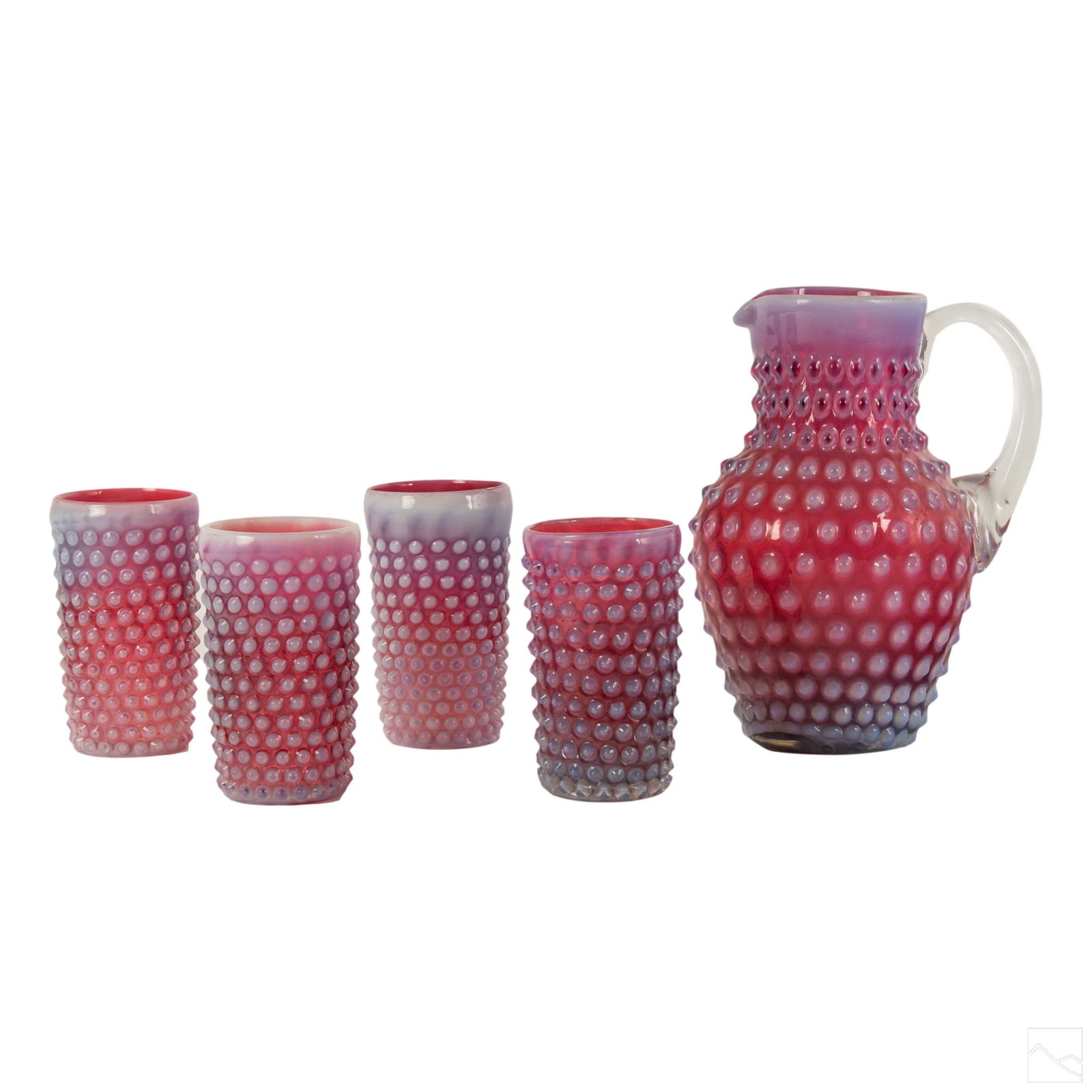 Czech Opalescent Cranberry Pitcher and Tumbler Set (1 of 8)