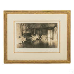 Deborah Turbeville (1932-2013) 20C. Art Photograph: Deborah Turbeville (American, 1932-2013). Limited edition signed and numbered fine art photograph. Study of an ornate gilded age room with furniture wrapped under sheets. Artist signature lower right.