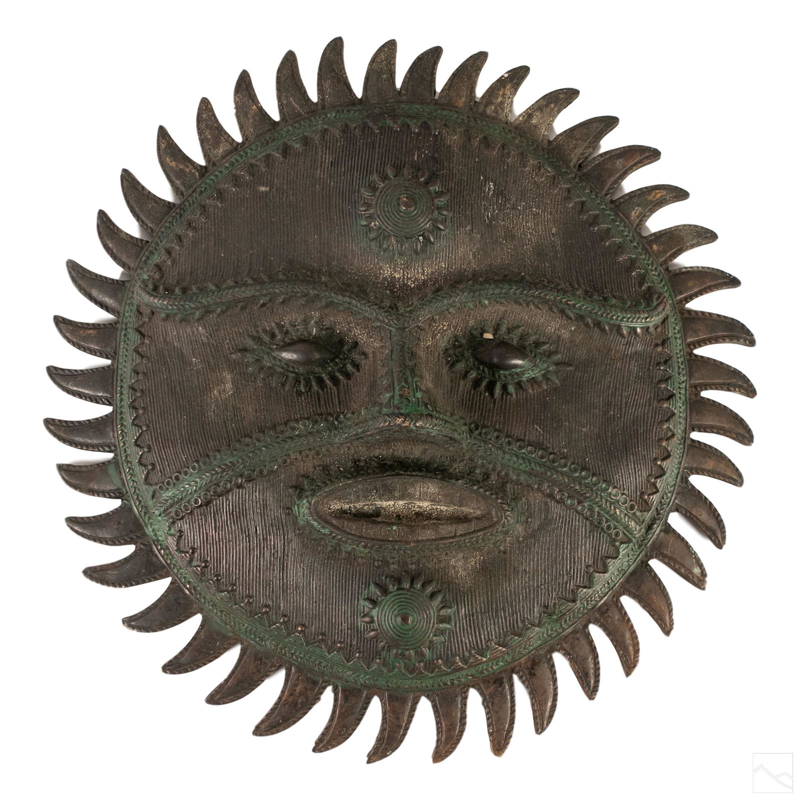 African Bronze Tribal Primitive Sun Mask Sculpture (1 of 4)