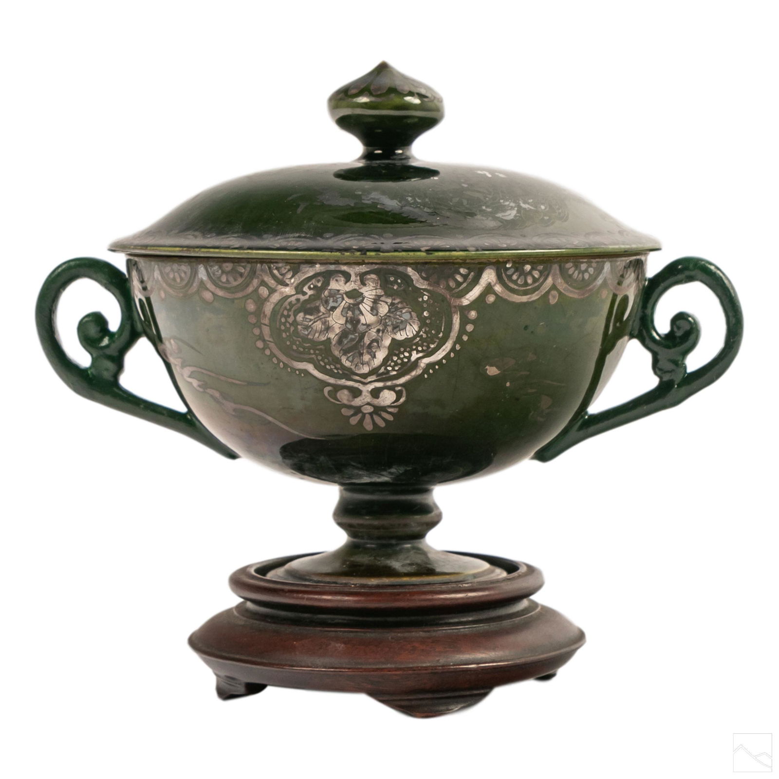 Japanese Ceramic Silver Dragon Overlay Lidded Cup (1 of 6)