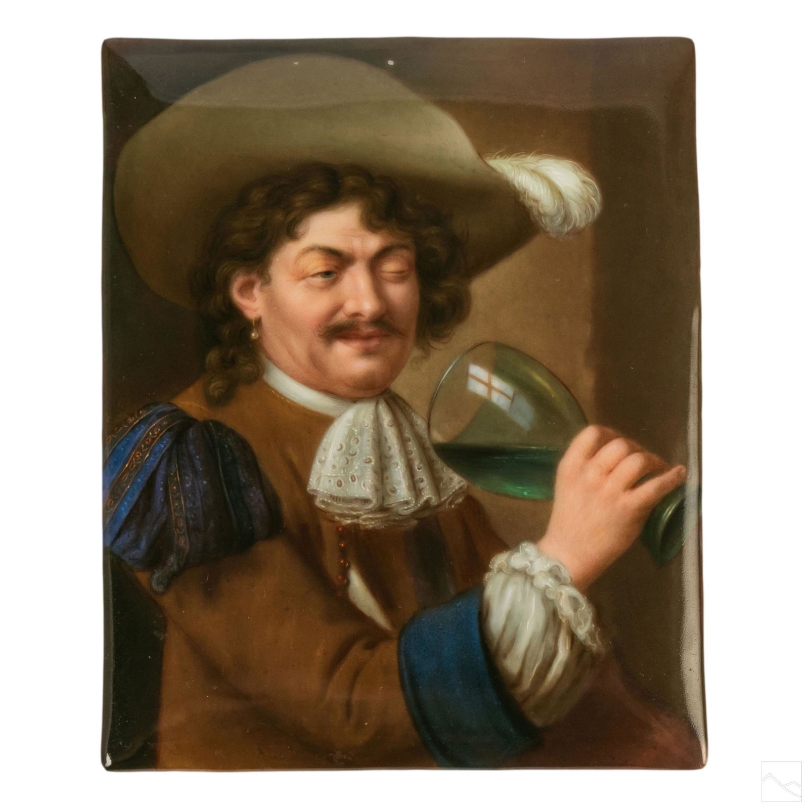 Drinking Man Antique Porcelain Portrait Painting (1 of 4)