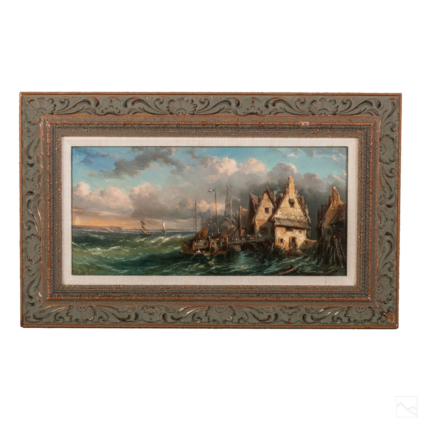 Charles Kuwasseg 1838-1904 Port Seascape Painting (1 of 5)