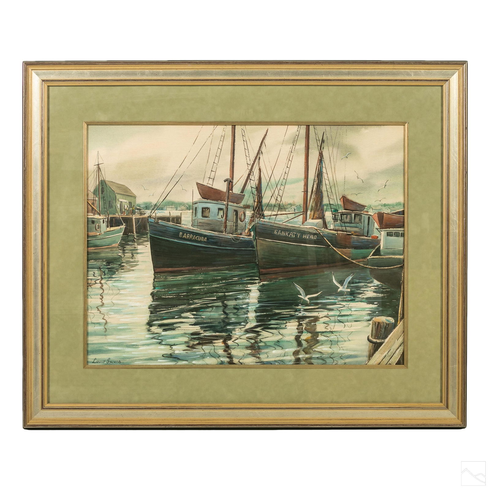 Louis Sylvia 1911-1987 Harbor Watercolor Painting (1 of 5)