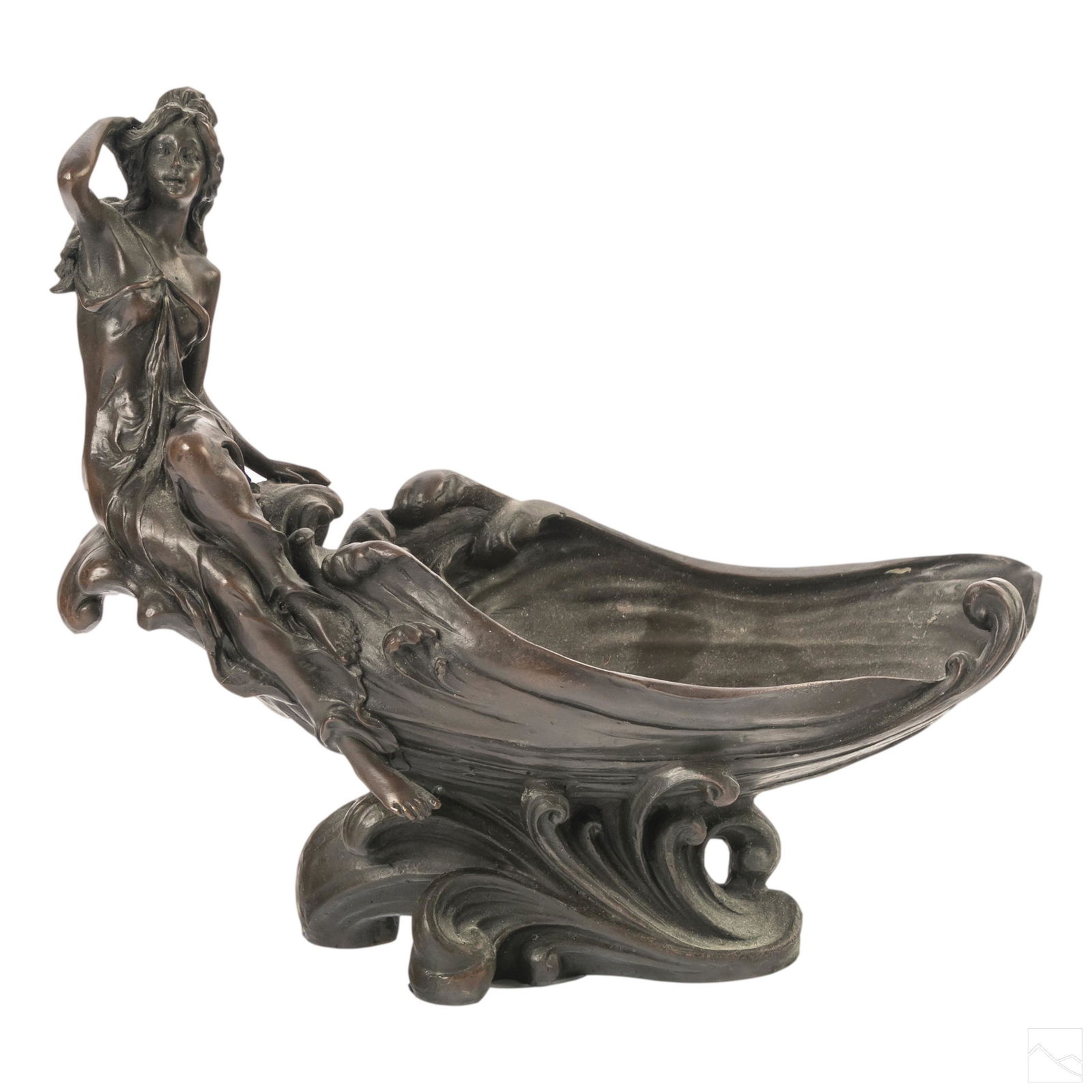 Art Nouveau 10" Bronzed Metal Figural Shell Dish (1 of 7)