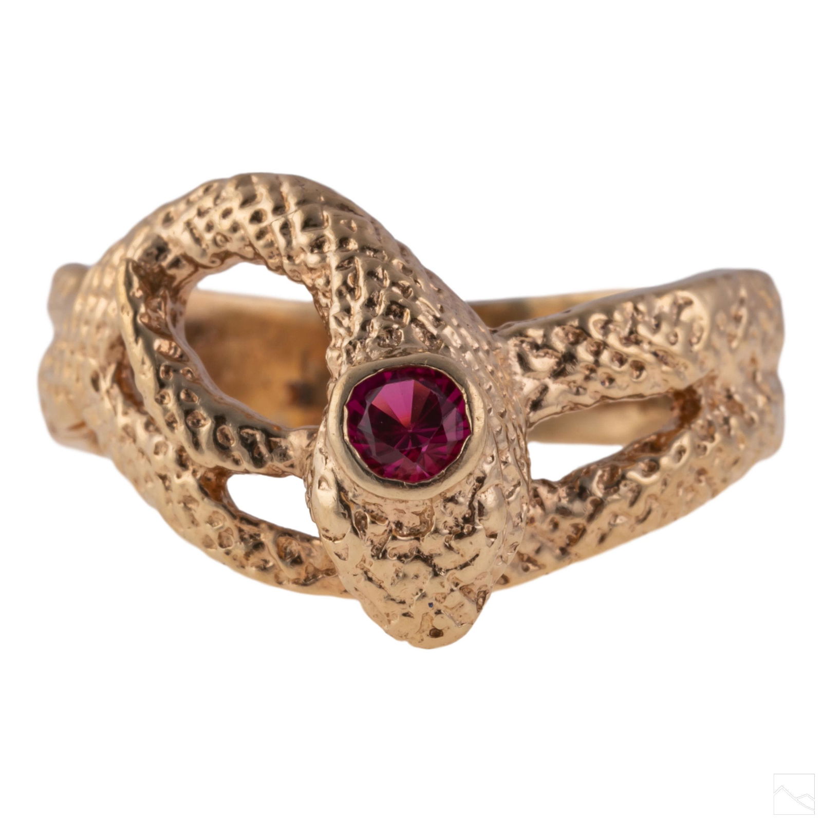14K Gold VTG Ruby Red Gemstone Snake Ring Sz 10.5 (1 of 8)