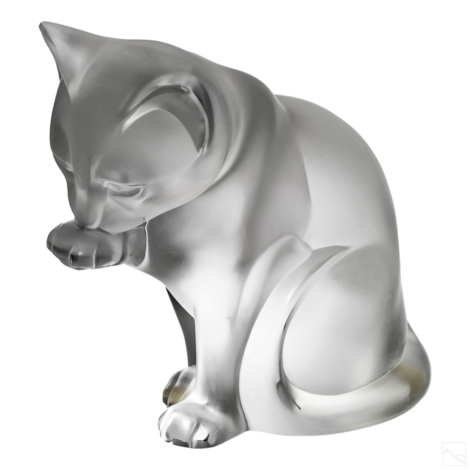 Lalique French Crystal Grooming Cat Figurine & Box (1 of 6)