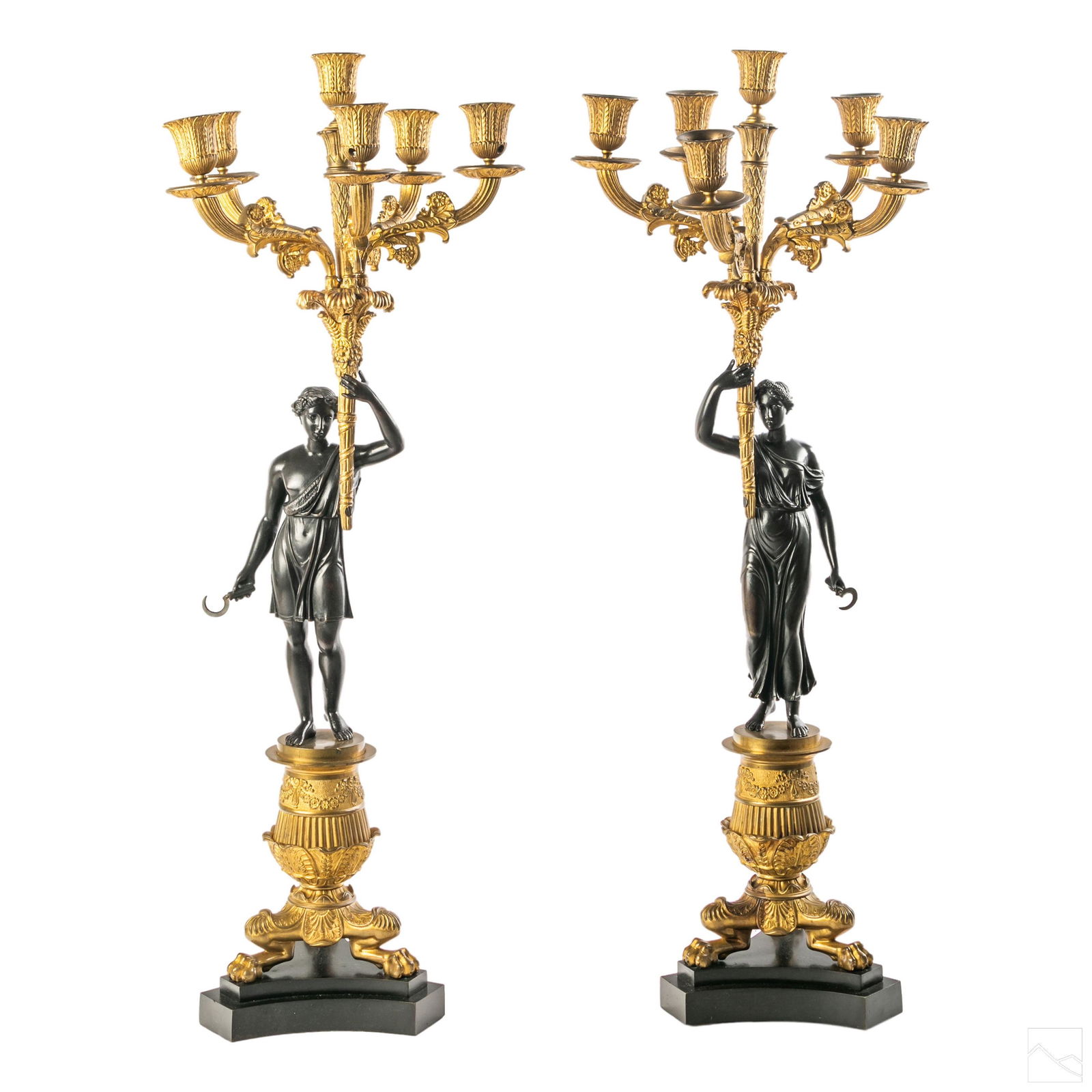 Pair French Empire Dore Bronze 27" Candelabras (1 of 6)
