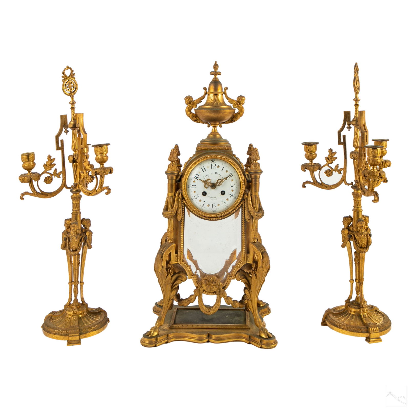 French Dore Bronze Antique Clock & Candelabras Set (1 of 11)