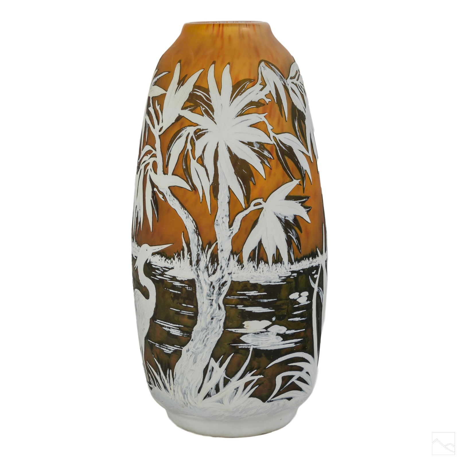 Daum Nancy Enameled Cameo Glass Swamp Scene Vase (1 of 7)
