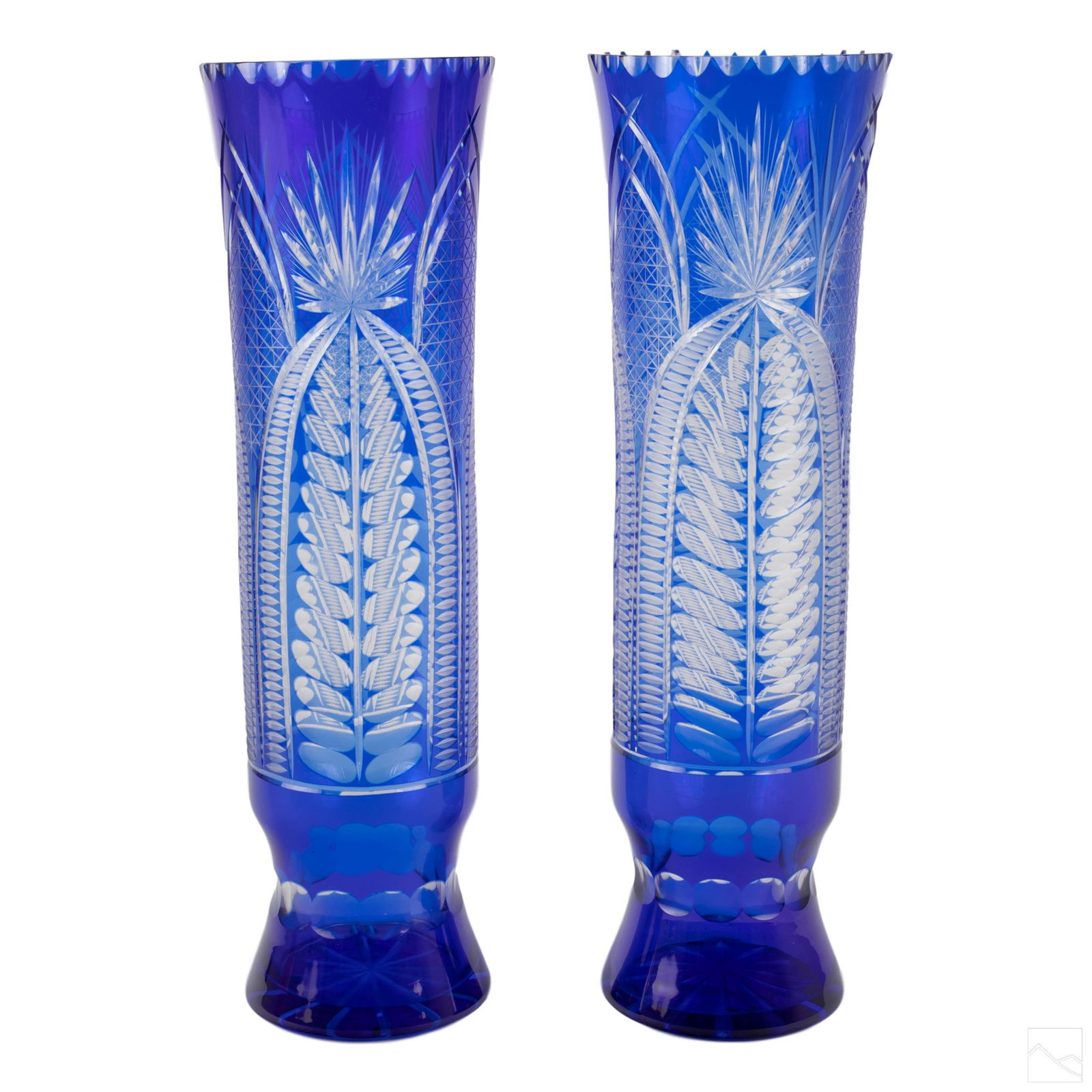 Bohemian Czech 20" Blue Cut to Clear Crystal Vases (1 of 8)