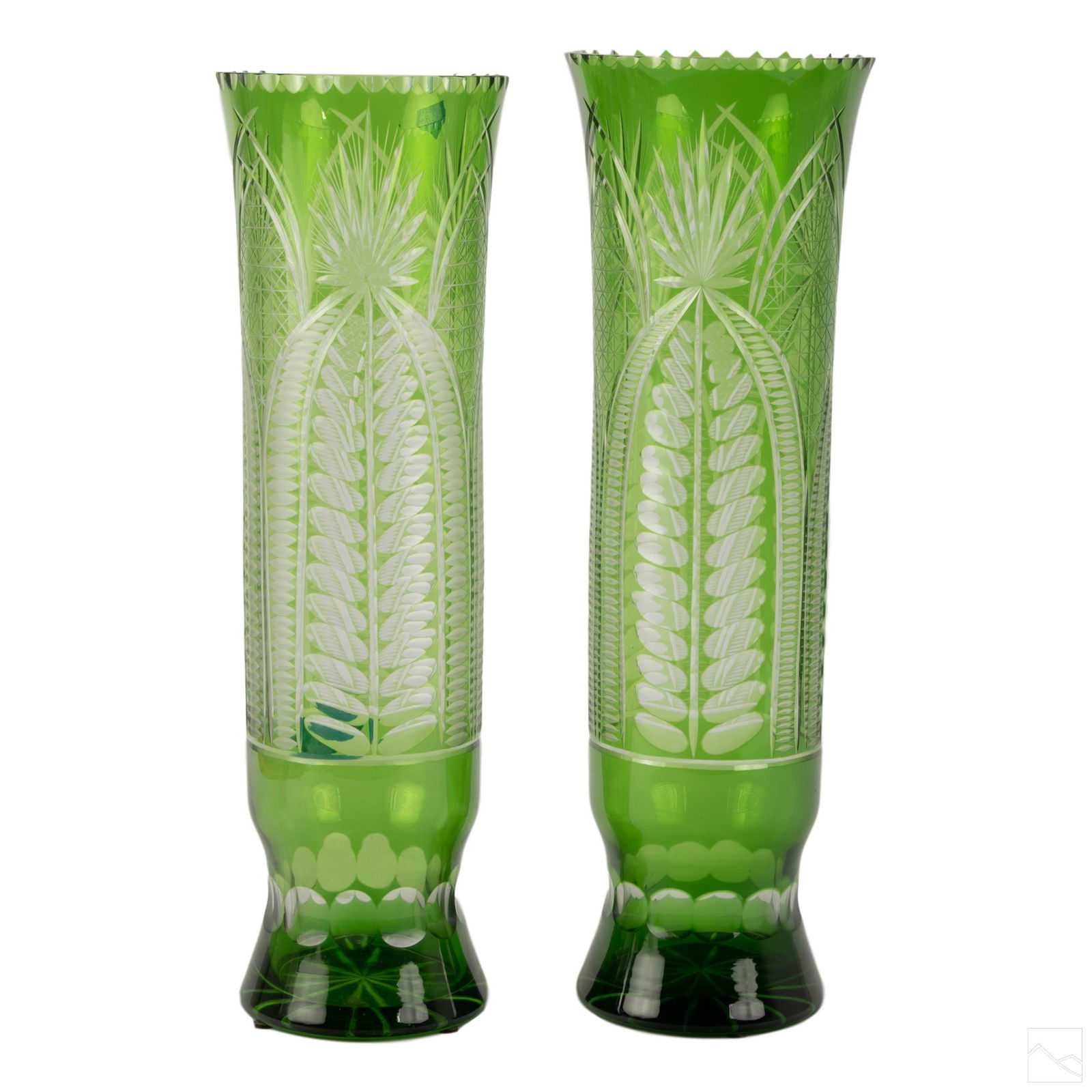 Bohemian Czech 20" Green Cut to Clear Crystal Vase (1 of 7)