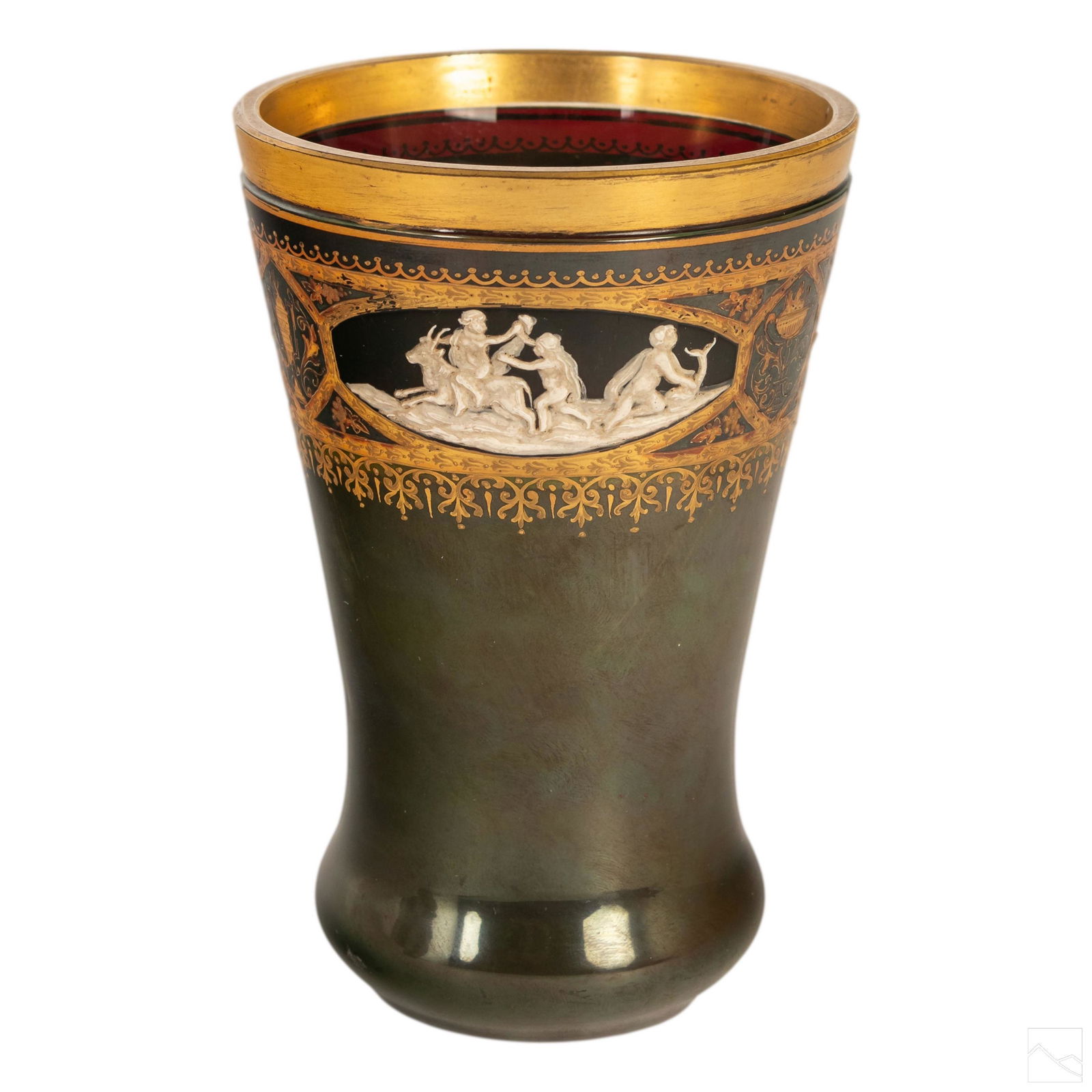 Bohemian Antique Enamel Cranberry Glass Cameo Vase (1 of 5)