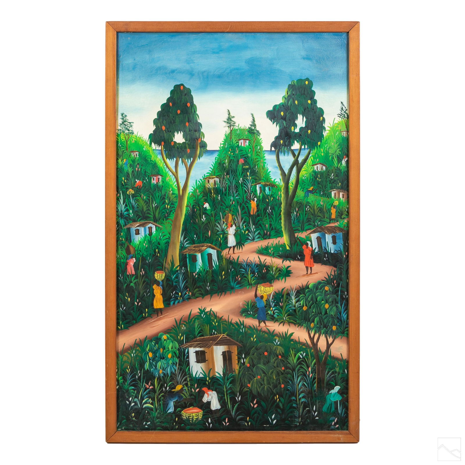 Haitian Folk Art 41" Figural Landscape Painting (1 of 5)