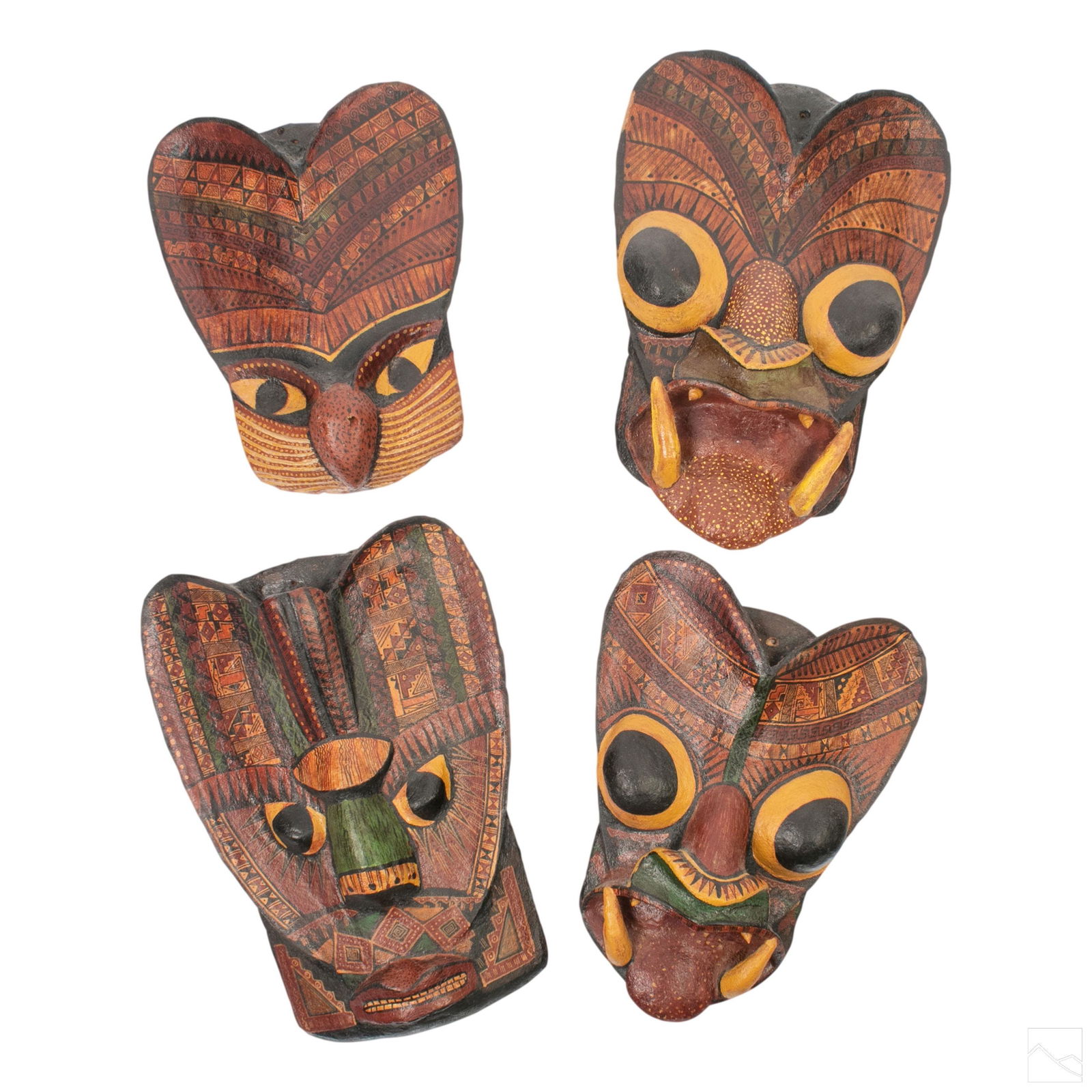 4 Peruvian Primitive Naive Folk Art Wood Mask LOT (1 of 7)