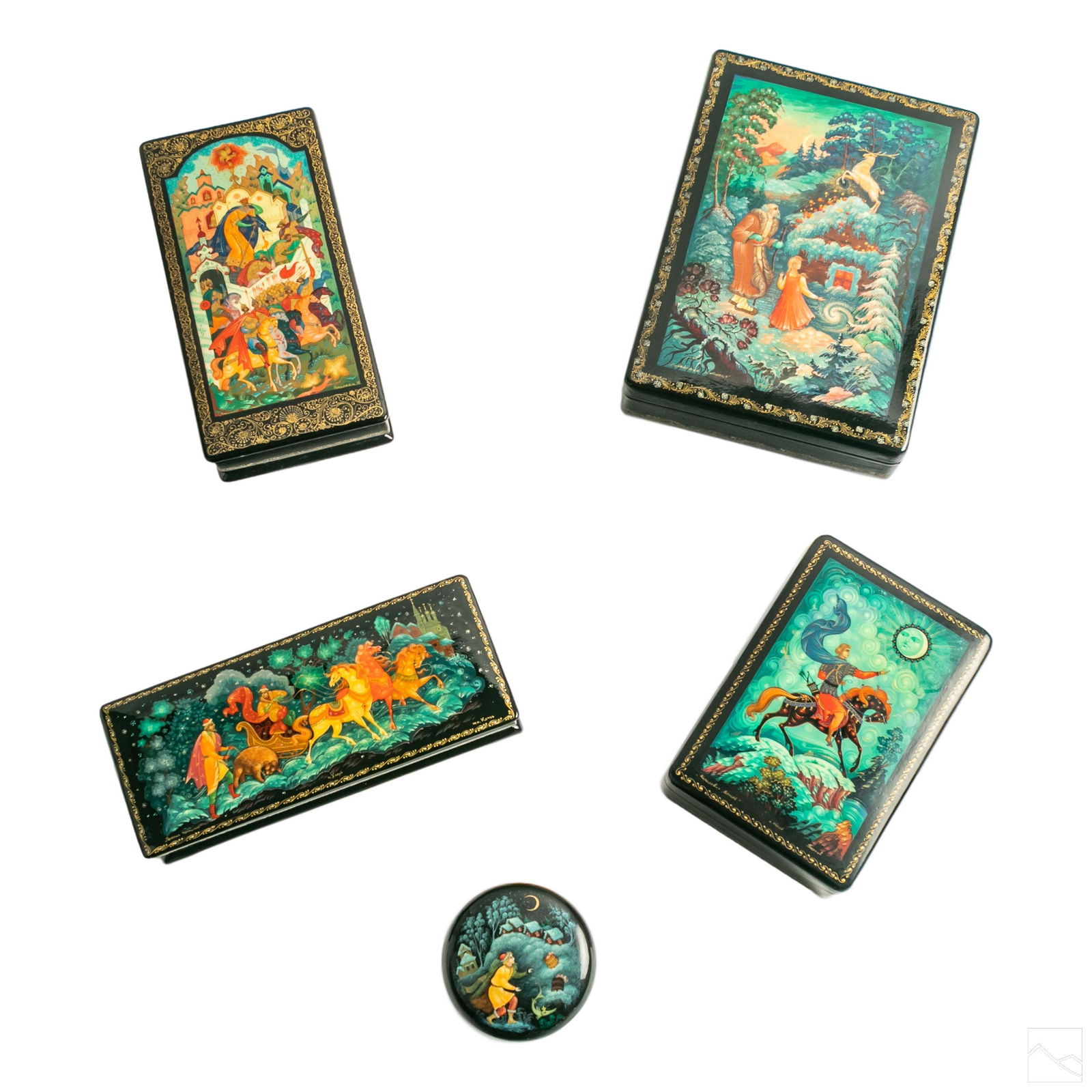 LOT of 5 Russian Folk Art Hand Painted Lacquer Box (1 of 12)