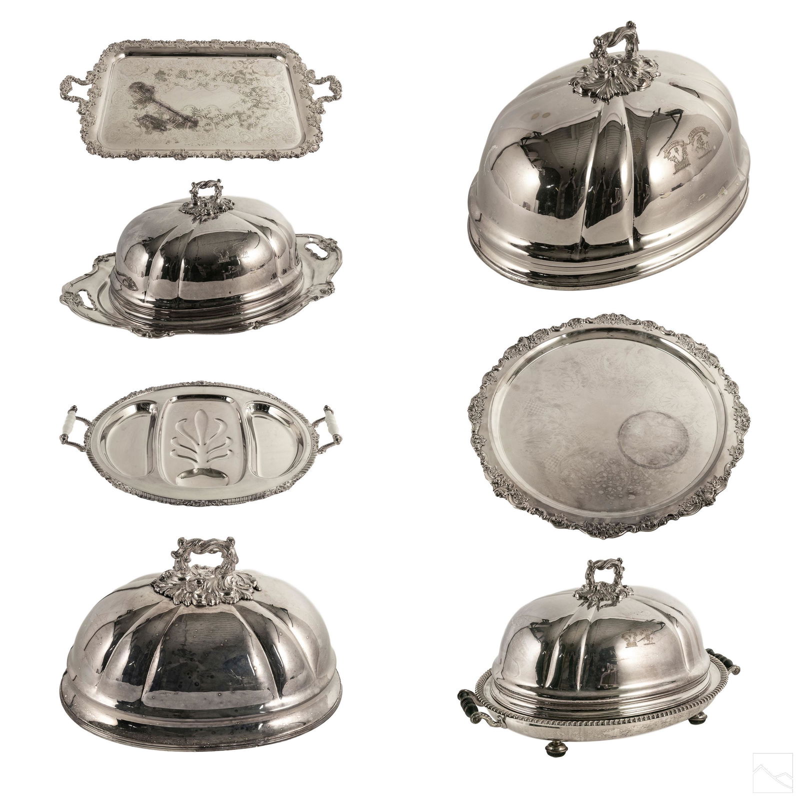 Silver Plate Antique Serving Platter Trays & Domes (1 of 17)