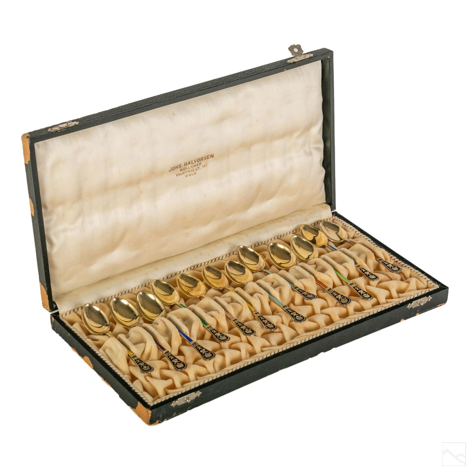 Sterling Silver Norne Enameled Deco Spoons 92g (1 of 8)