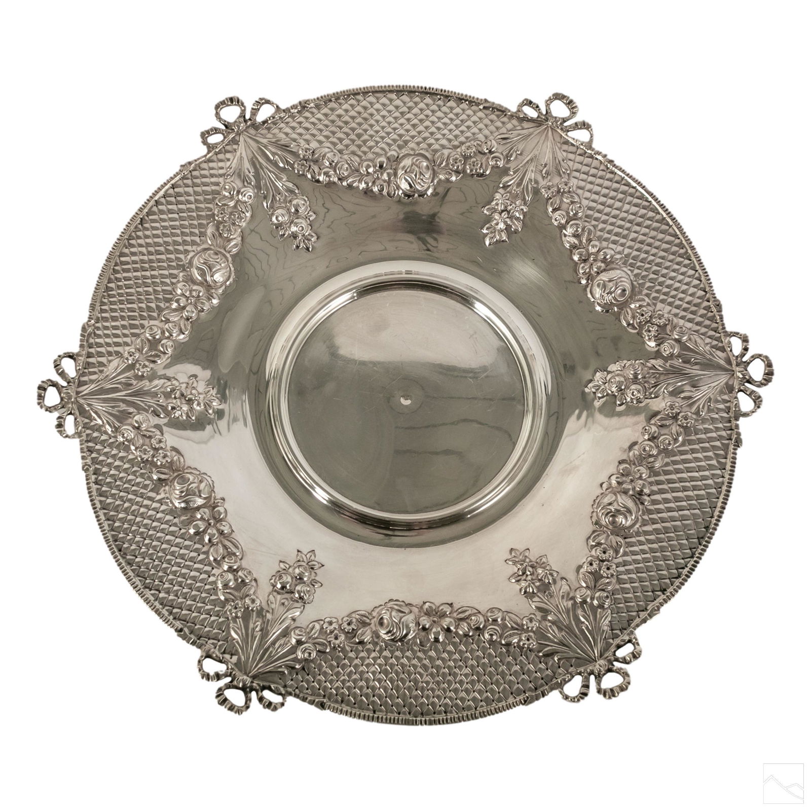 900 Silver Round Rose and Ribbon Serving Tray 976g (1 of 5)
