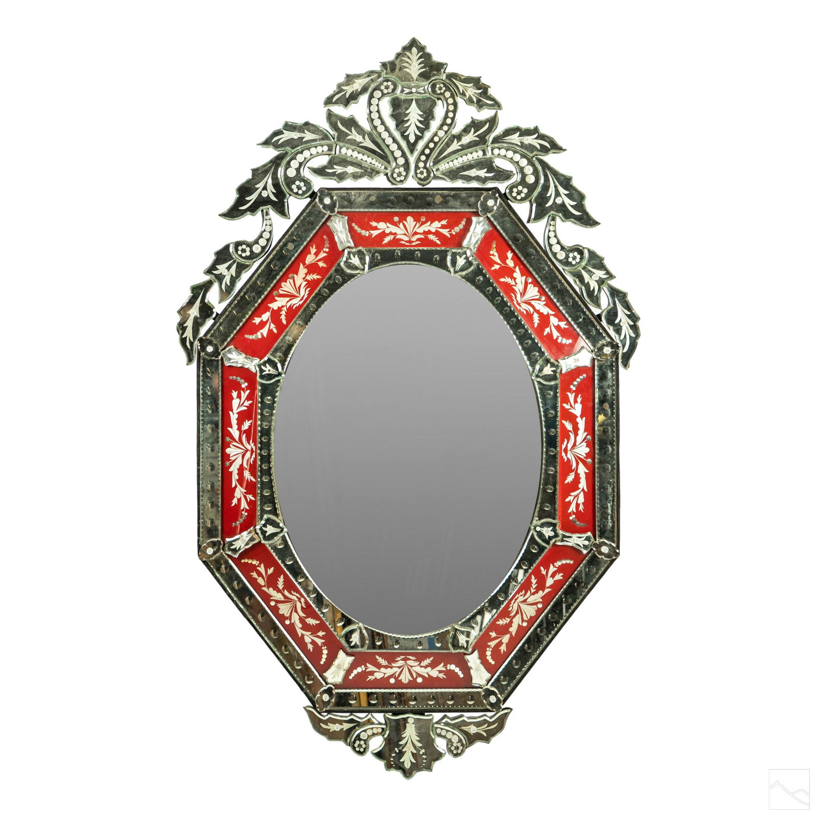 Venetian Glass Rare Red & Clear Etched Wall Mirror (1 of 5)