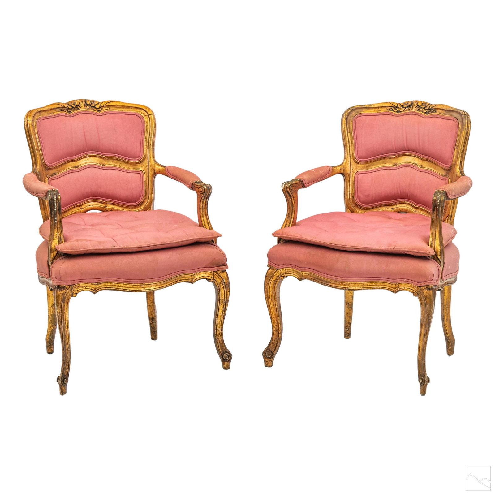 Victorian Blush Pink Upholstered Wooden Arm Chairs (1 of 7)