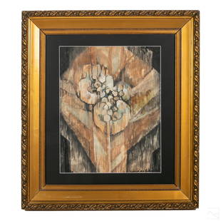 Maria Da Silva 1908-1992 Abstract Gouache Painting: Maria Helena Vieira Da Silva (Portuguese, 1908-1992). Abstract gouache painting on paper. Artist signature, lower right. Housed in ornate gilt wood frame. Work Size: 21.5 x 17 in.SHIPPINGHill Auction