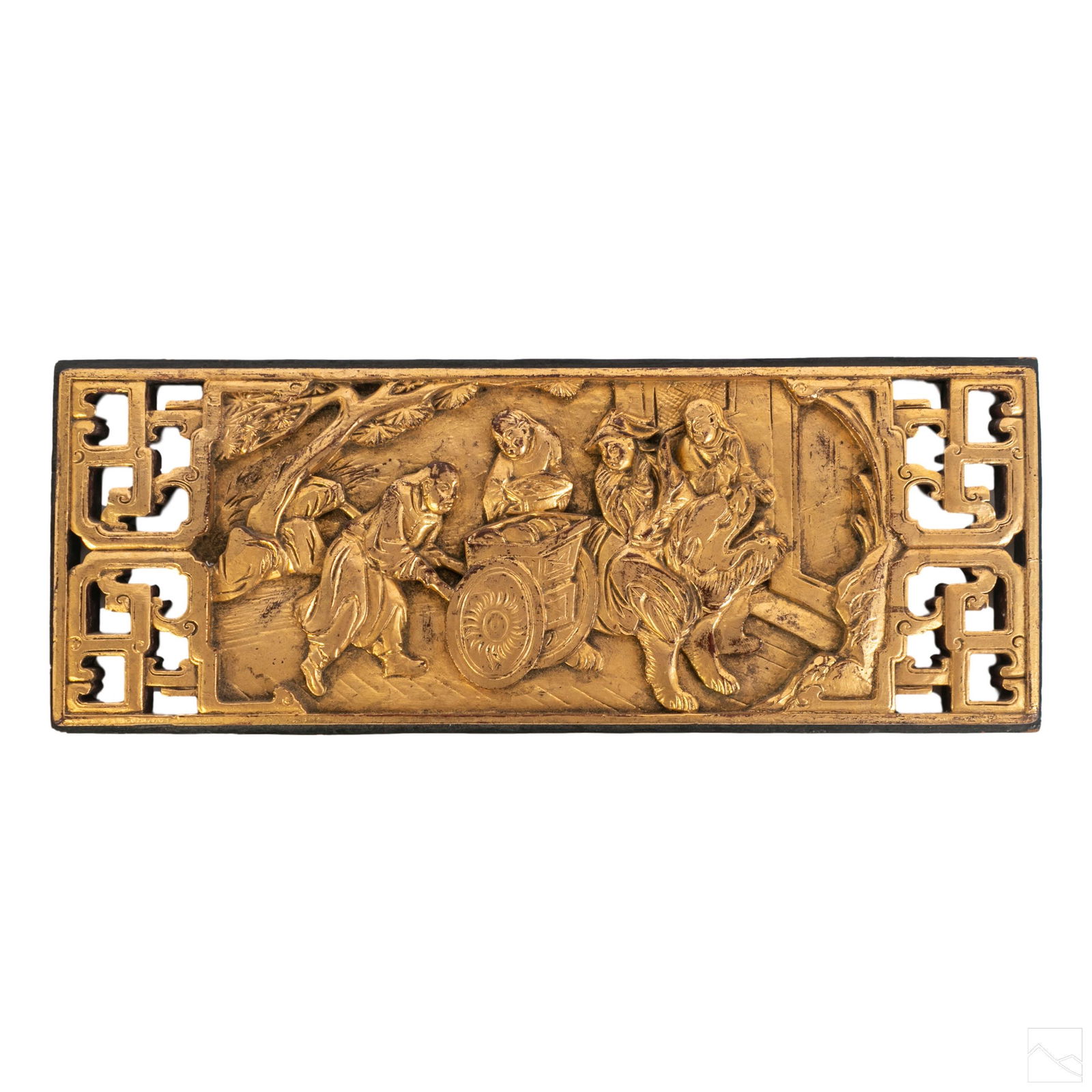Chinese High Relief Carved Wood Gilt Foo Dog Panel (1 of 4)