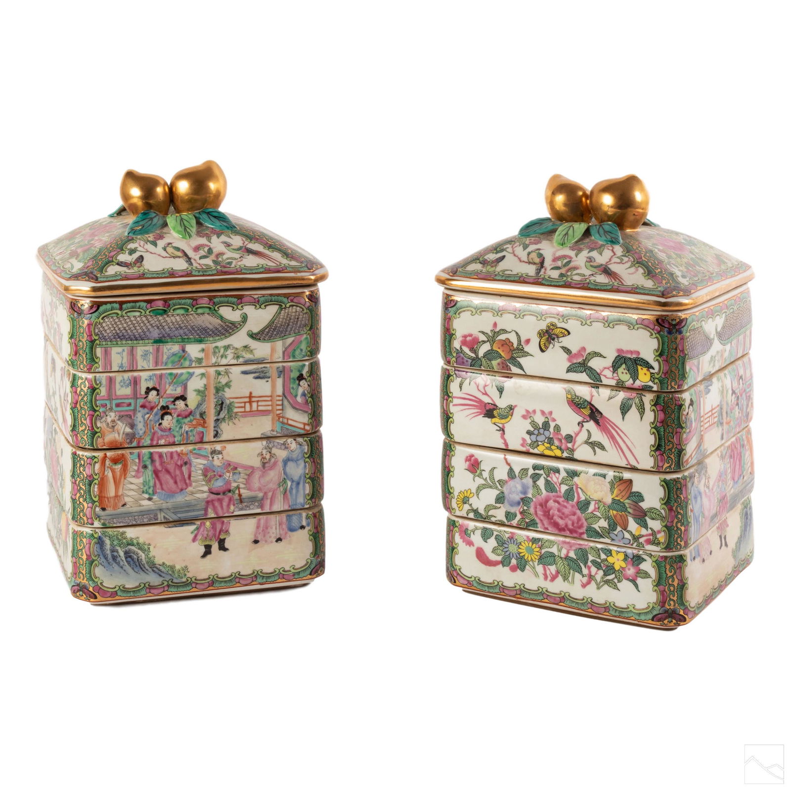 Chinese 12" Porcelain Rose Canton Divided Box Pair (1 of 6)