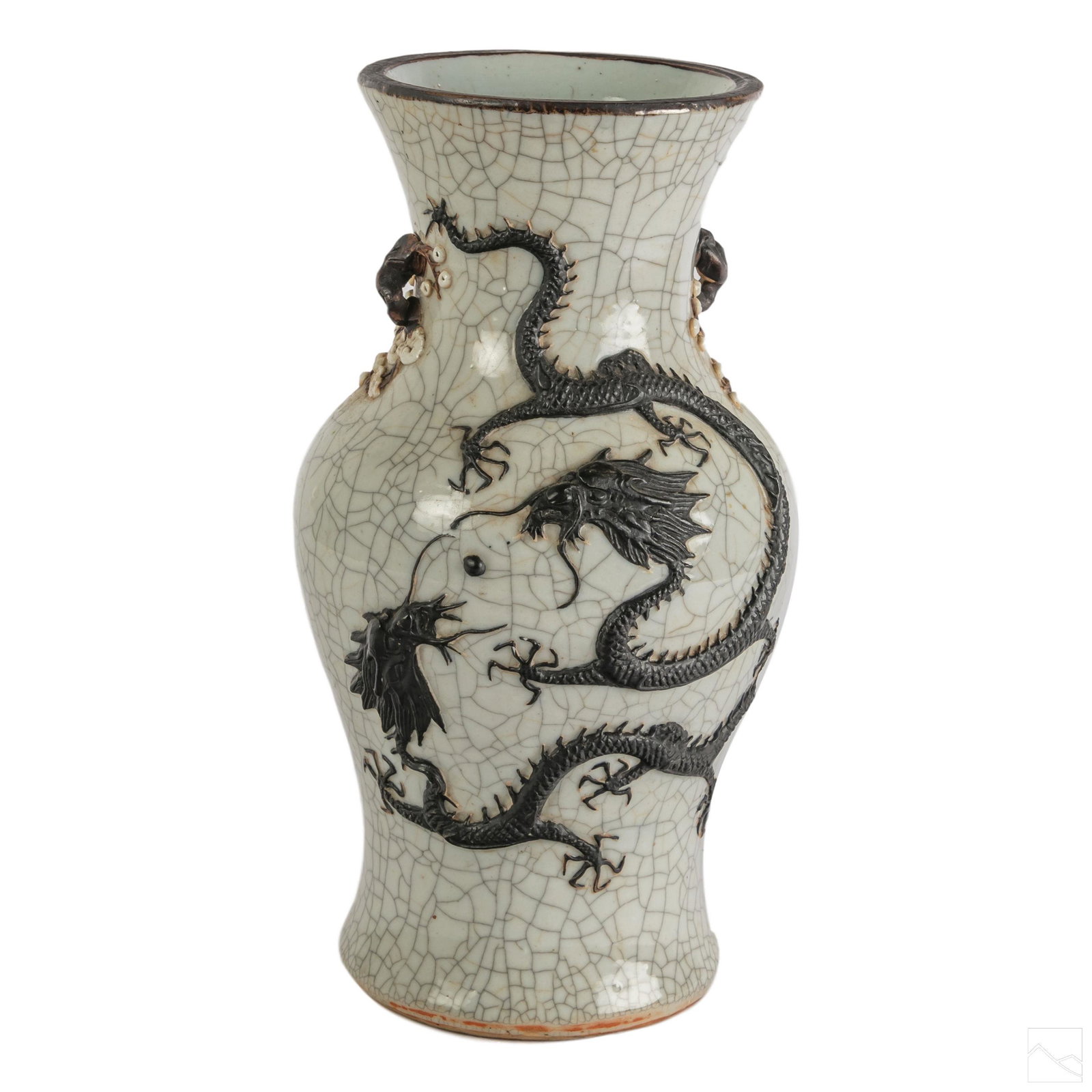 Chinese 13" Antique Crackled Stoneware Dragon Vase (1 of 7)