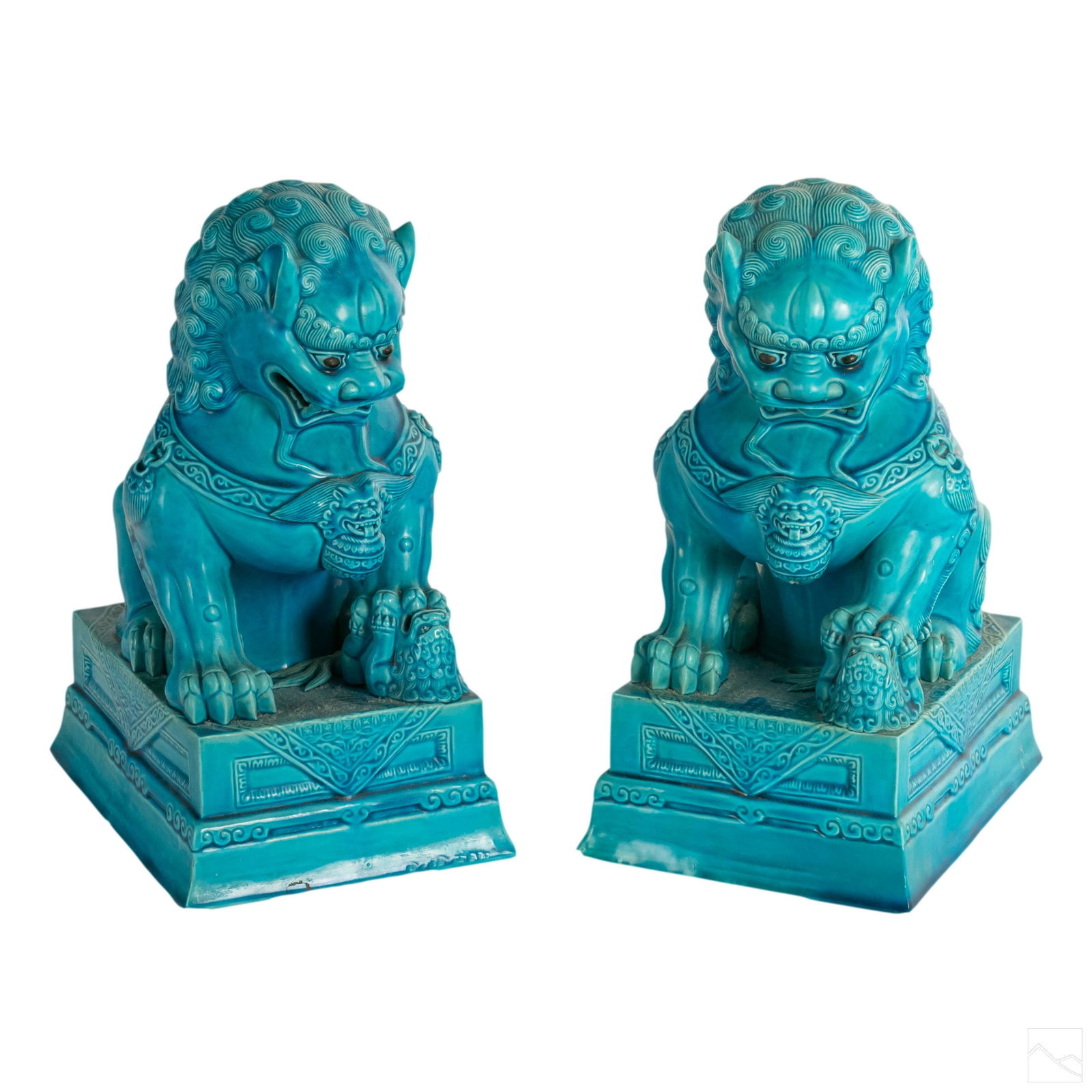 Chinese Antique Glazed Ceramic Foo Dogs Sculptures (1 of 6)