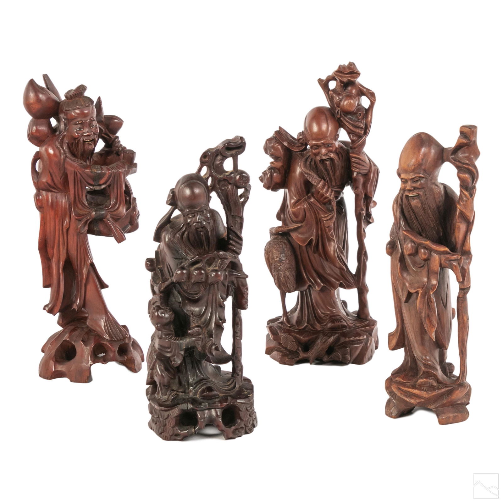 Chinese LOT 4 Hand Carved Wood Scholar Sculpture (1 of 9)