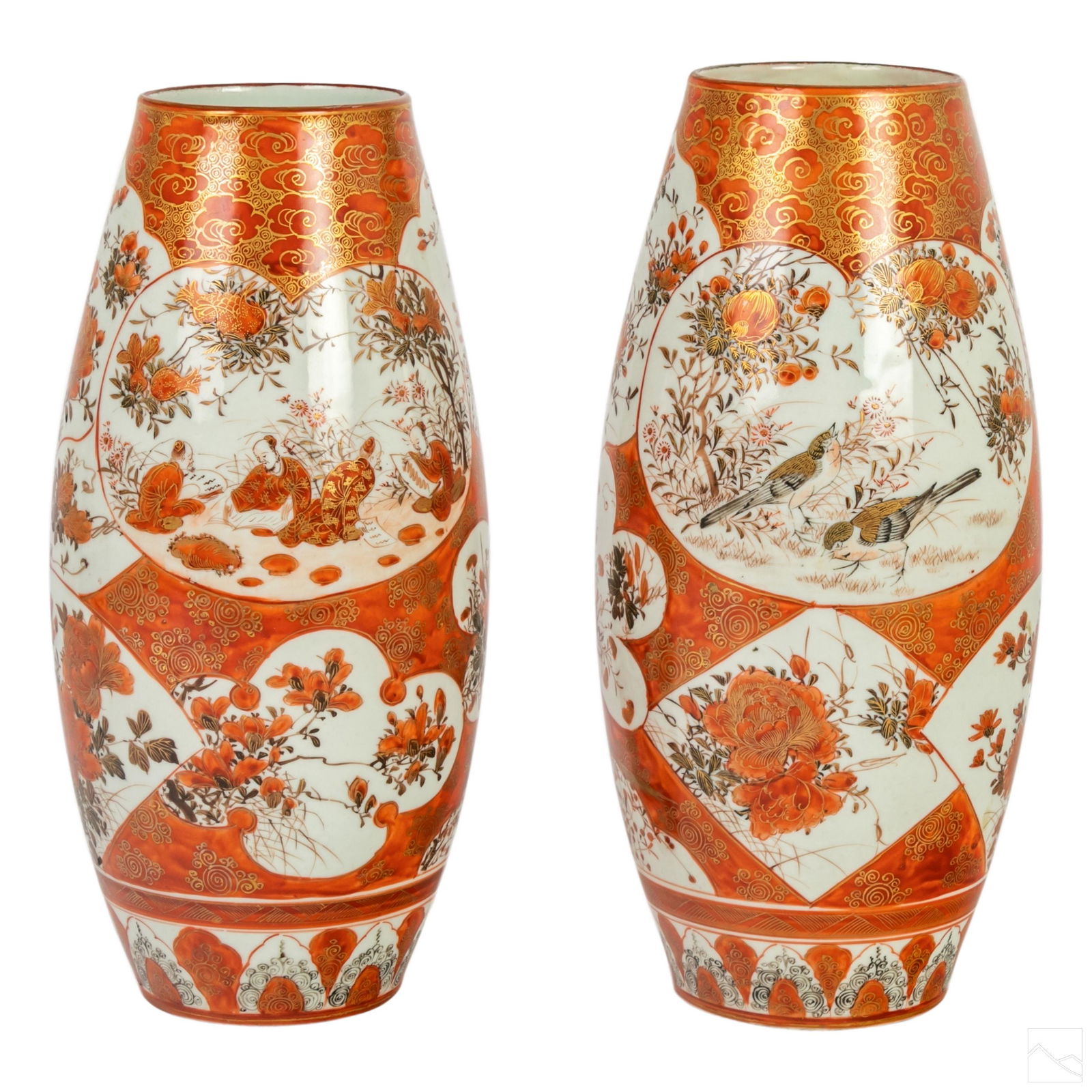 Japanese Pair Kutani Porcelain Floral Bird Vases (1 of 7)