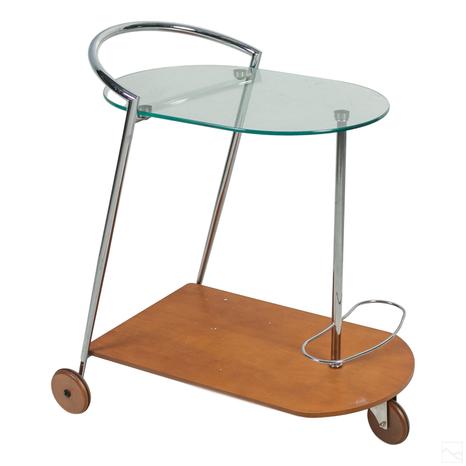 Modern 30" Rolling Wood, Chrome and Glass Bar Cart (1 of 4)